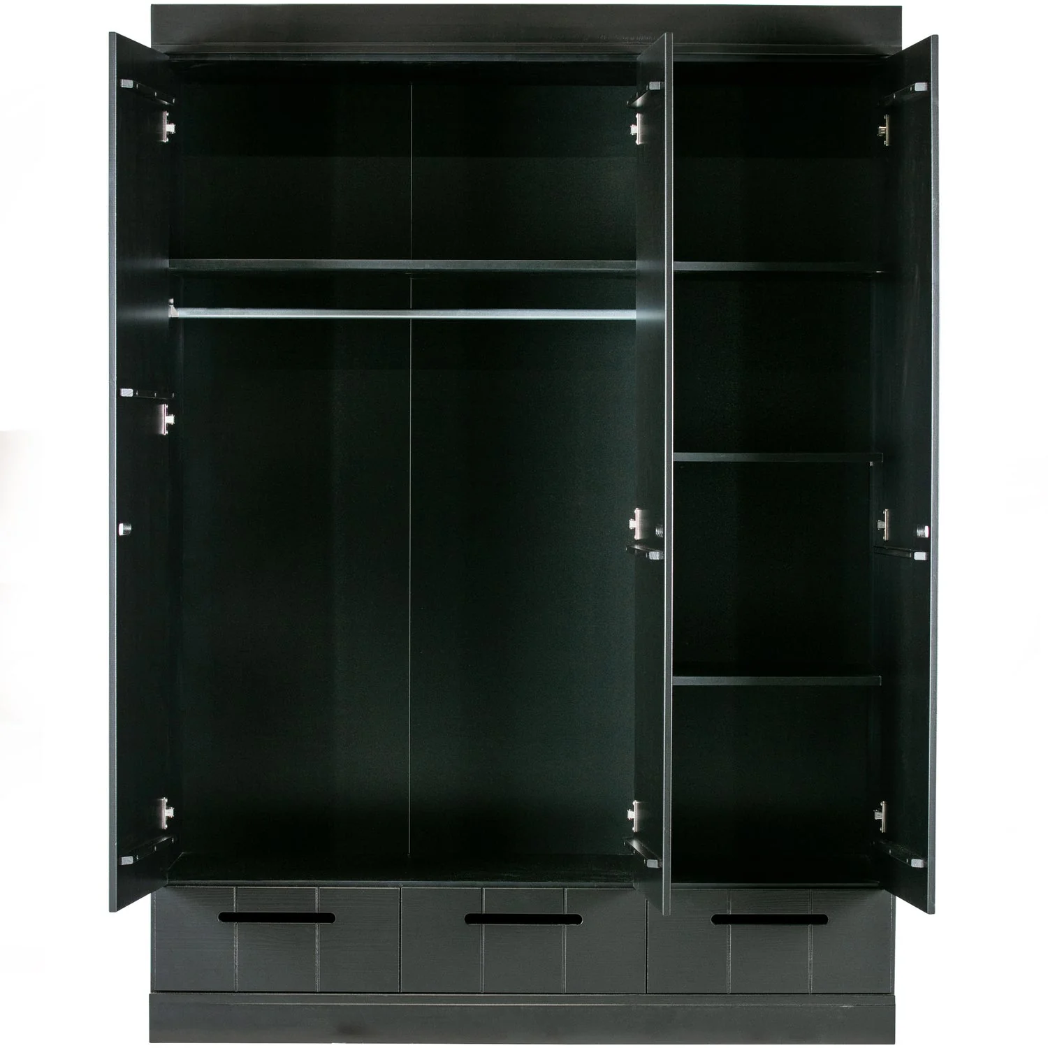 WOOOD - Connect 3-Dørs Skab Skuffer Skydedøre Sort FSC 195x140x53 cm, produktbillede 4 af 8, Garderobeskabe hos HomeNordic
