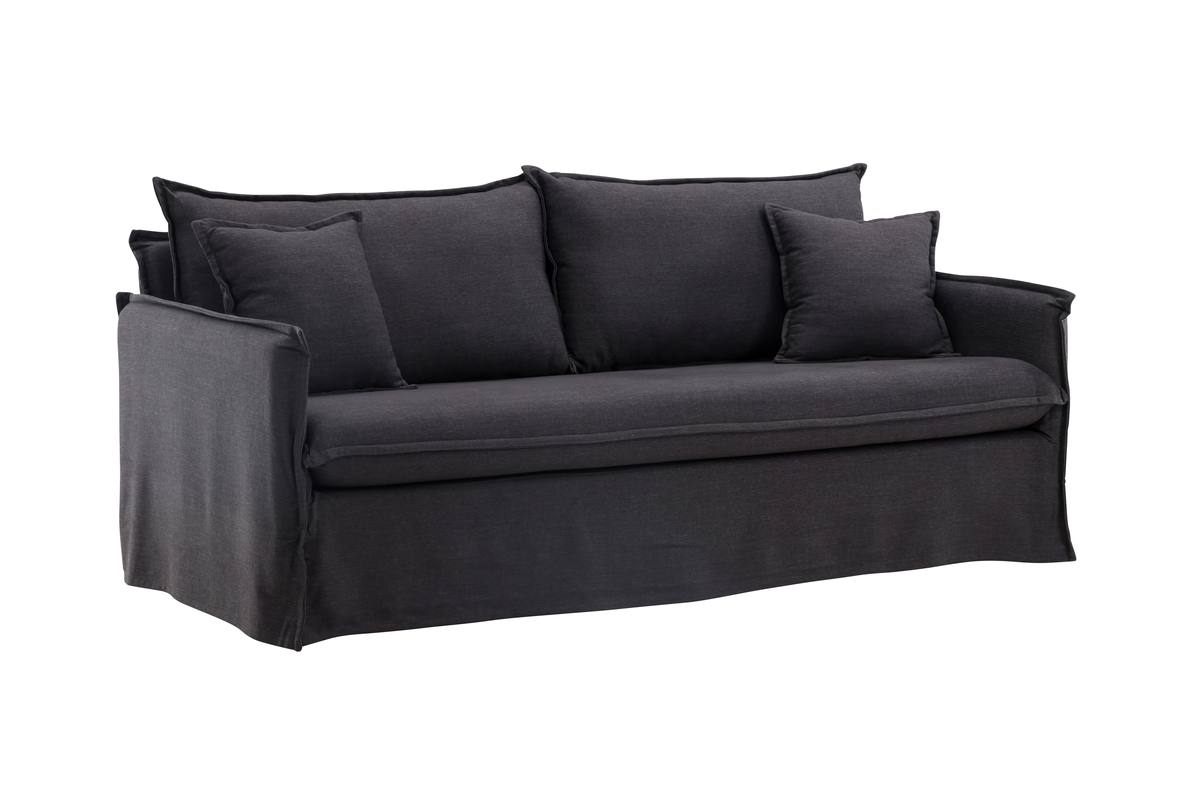 Stella - Sofa, 3-personers med stof i sort hør polyester – billede 2