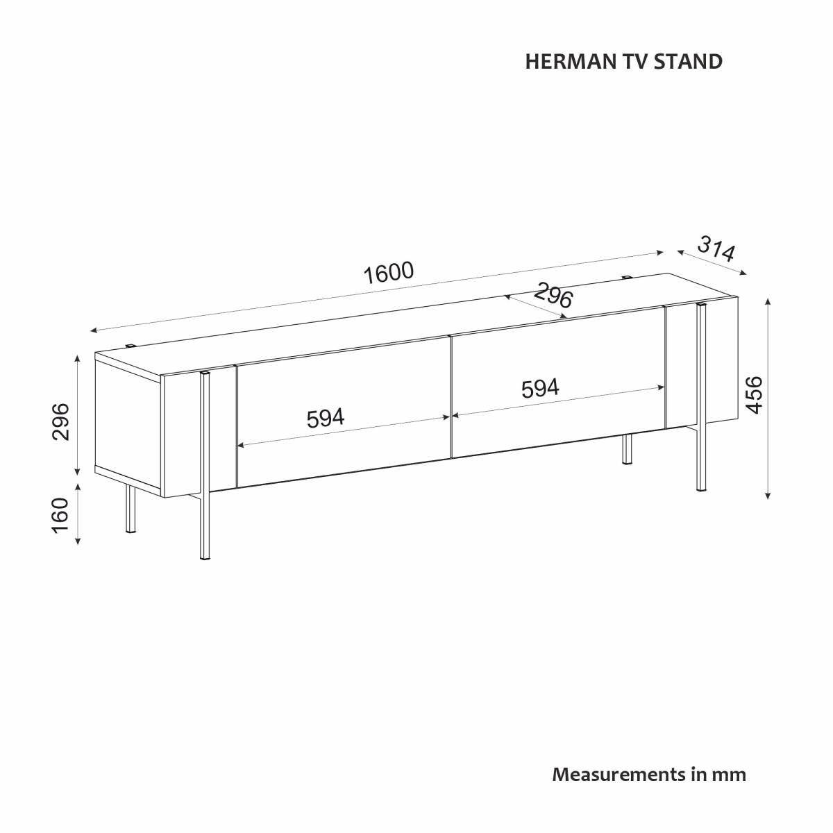 NORDVÄRK Herman TV-bord, m. 2 låger, produktbillede 2 af 8, TV-borde hos HomeNordic