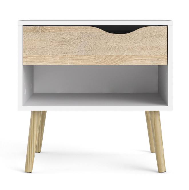 Odense 50 cm hvidt natbord med 1 ege look skuffe og åbent rum., Sengeborde hos HomeNordic