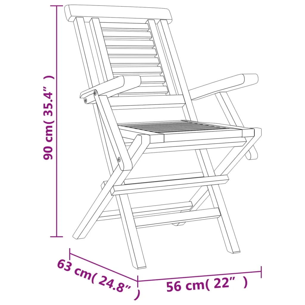 Havestole 56x63x90 Cm Foldbare Massivt Teaktræ, produktbillede 5 af 12, Havestole i teaktræ hos HomeNordic