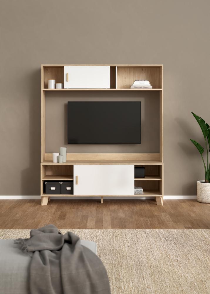 TVILUM Ikast TV-væg med 2 skydedøre, Jackson Hickory/Hvid, 158,7 x, produktbillede 11 af 12, TV-borde hos HomeNordic