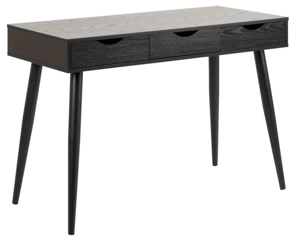 Space skrivebord 110 x 50 Melamin sort ask struktur med 3 skuffer., Skriveborde hos HomeNordic