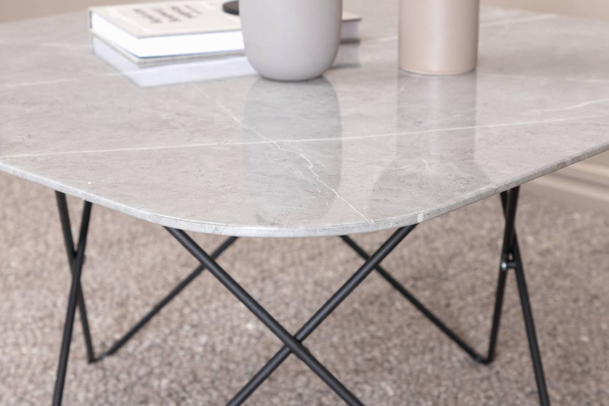Tubas- Sofabord i grå marmor glas og sort metal, 80 x 80 cm, produktbillede 3 af 9, Moderne designs hos HomeNordic