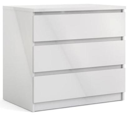 Nibe 75 cm kommode i hvid højglans med 3 skuffer., Kommoder hos HomeNordic