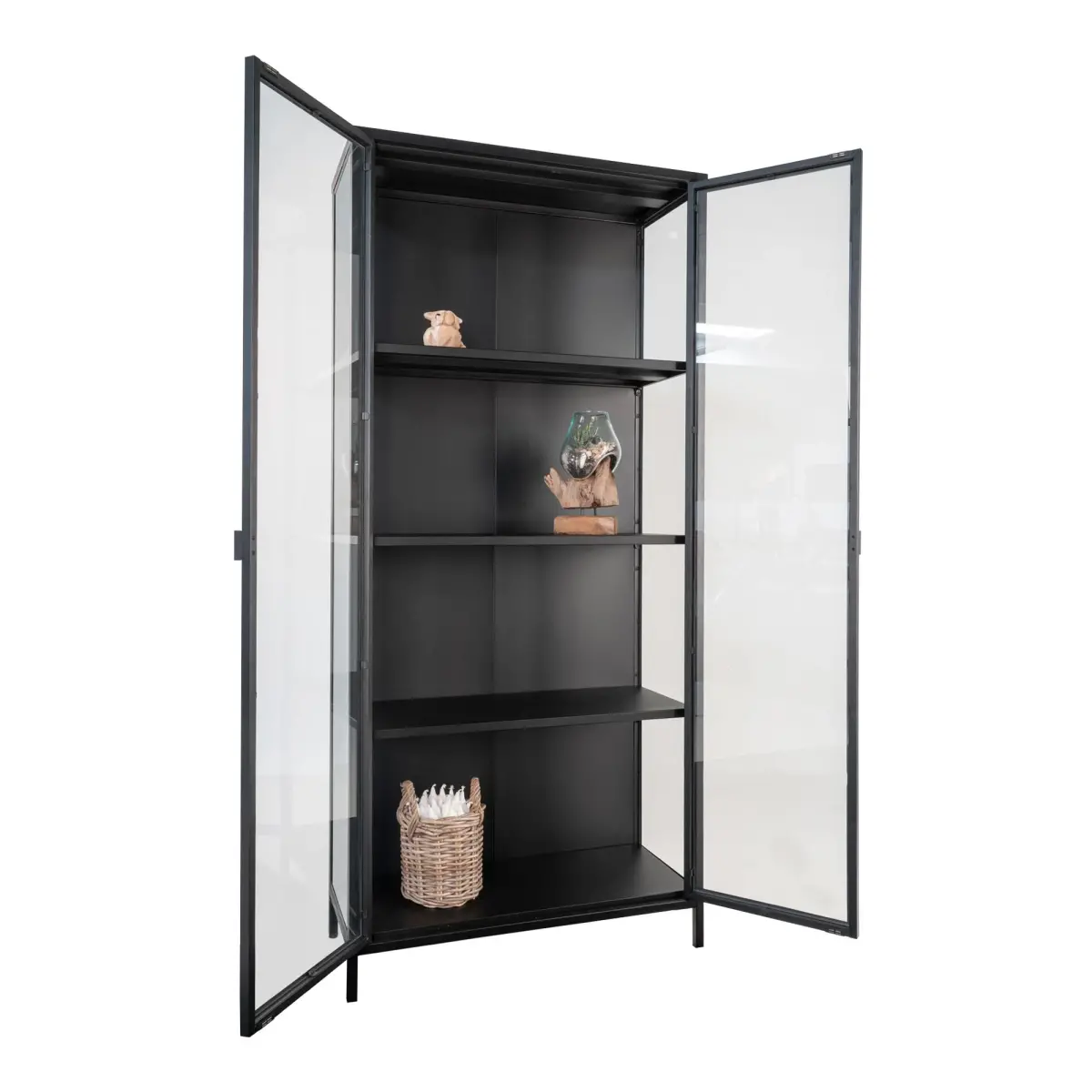 Brisbane Vitrineskab - Vitrineskab, 2 Glaslåger, Stål, Sort 80X35X175 Cm – billede 5