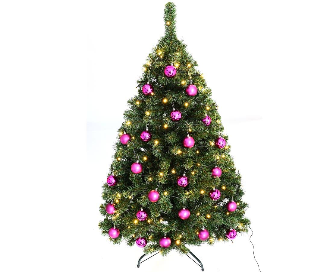 Juletræ 150 cm Maria med LED lys og lilla julekugler, Kunstige planter & træer hos HomeNordic