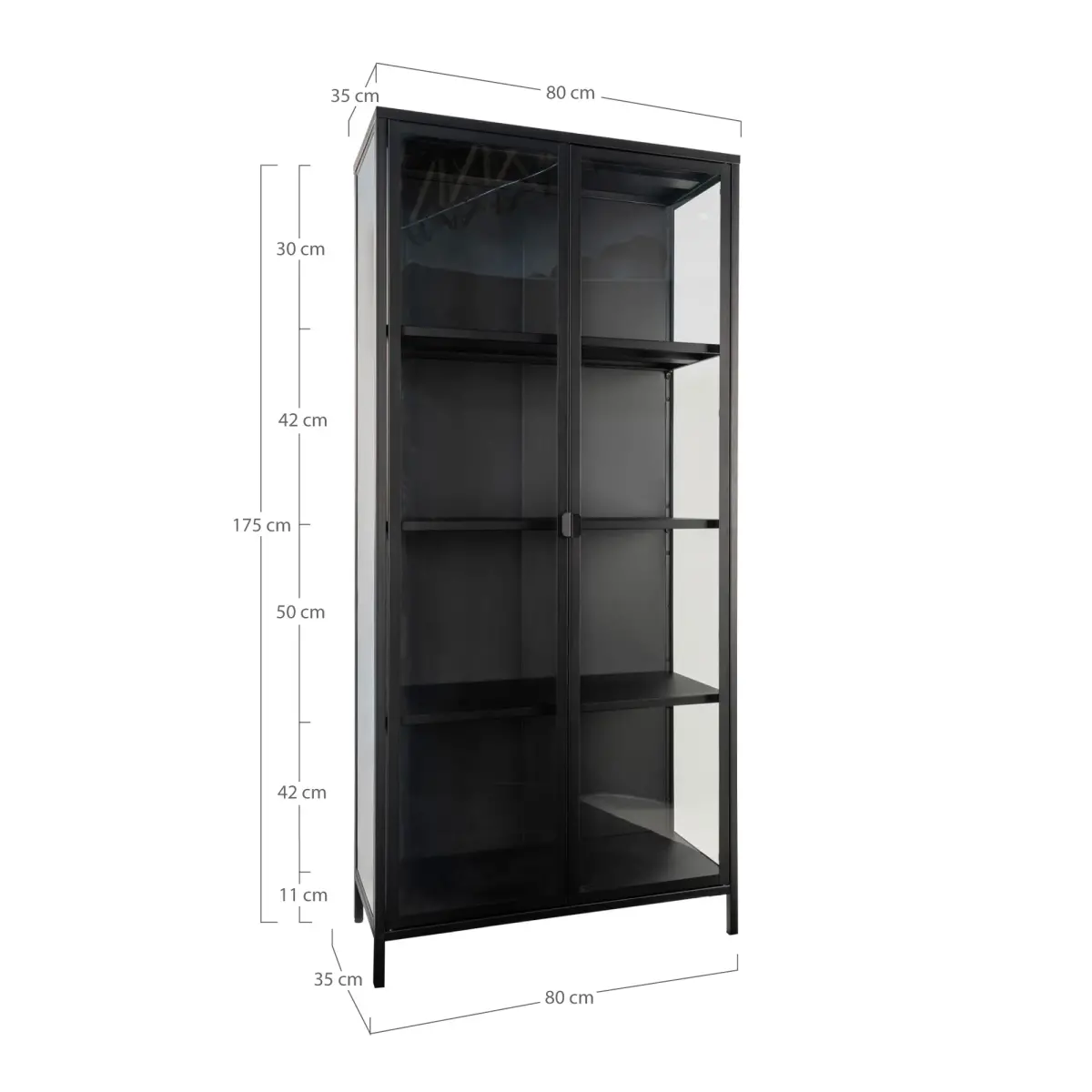 Brisbane Vitrineskab - Vitrineskab, 2 Glaslåger, Stål, Sort 80X35X175 Cm – billede 8