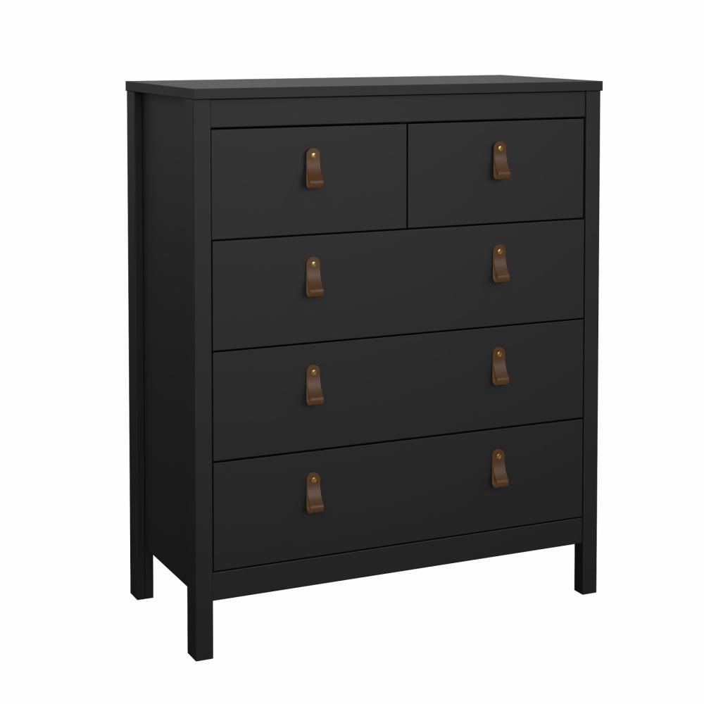Lund kommode 5 skuffer 80 cm bred fås i flere farver Mat sort, Kommoder hos HomeNordic