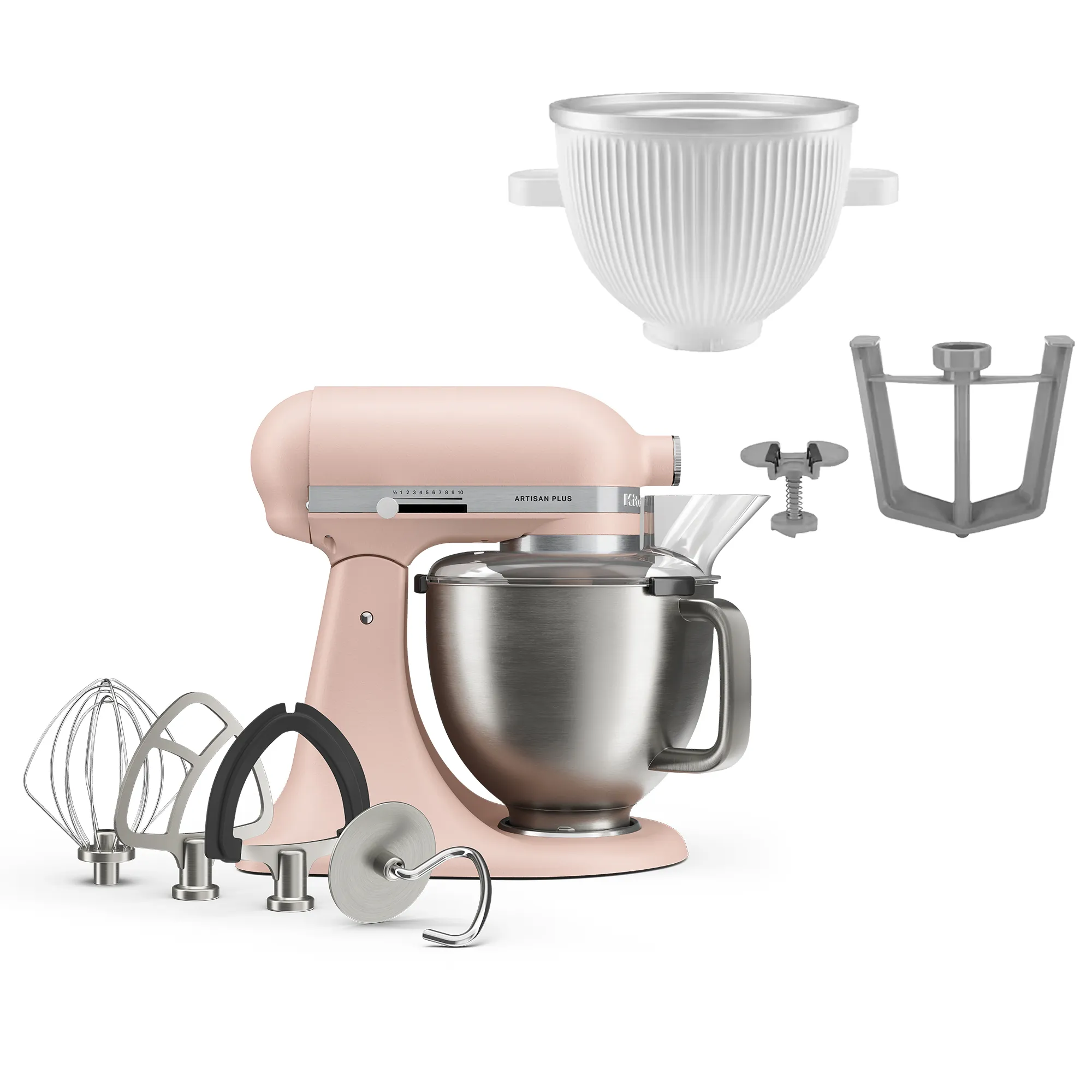 Artisan Plus køkkenmaskine med istilbehør, feather pink, Røremaskiner hos HomeNordic
