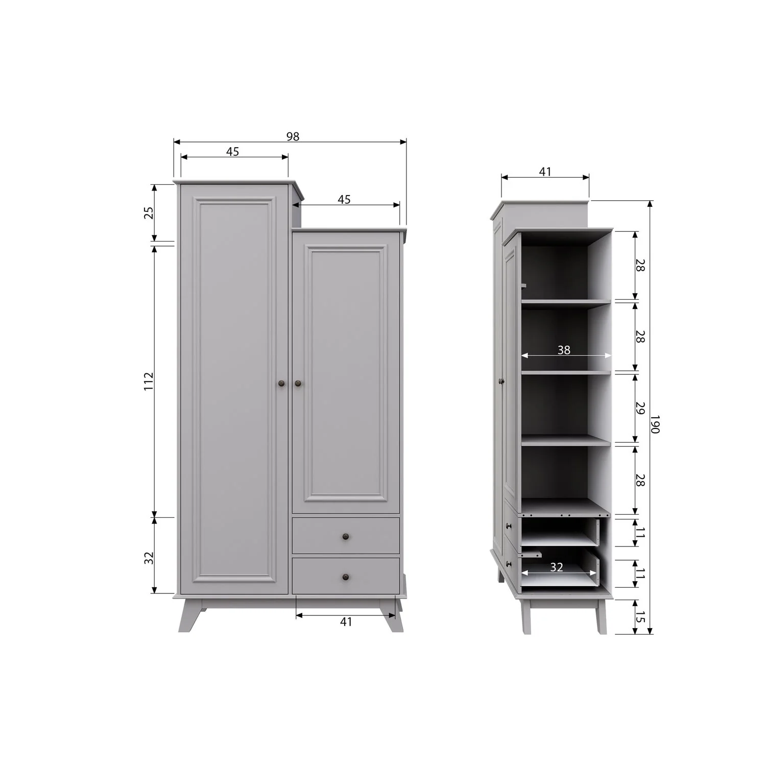 WOOOD - Lily Garderobeskab Fyrretræ Clay Grey FSC 190x98x41 cm, produktbillede 9 af 9, Garderobeskabe hos HomeNordic
