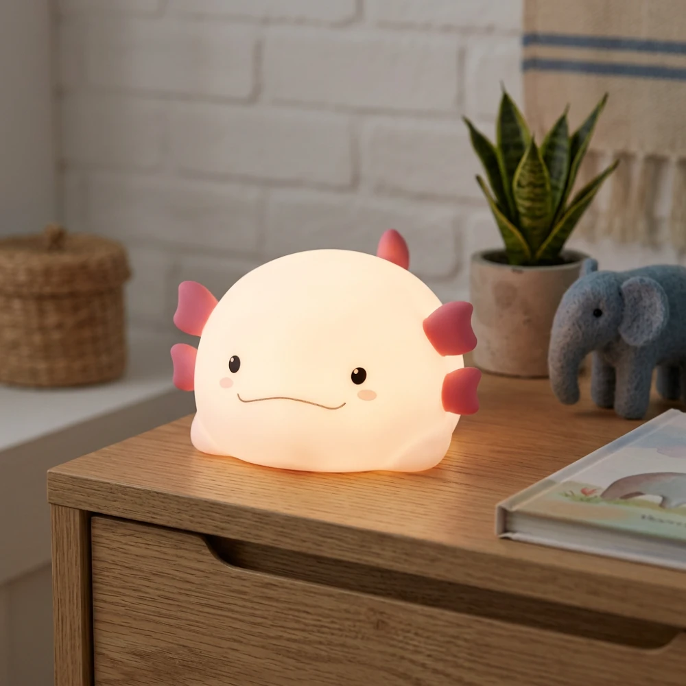 MOCHI Axolotl natlampe i blød silikone, Lys til børneværelset hos HomeNordic