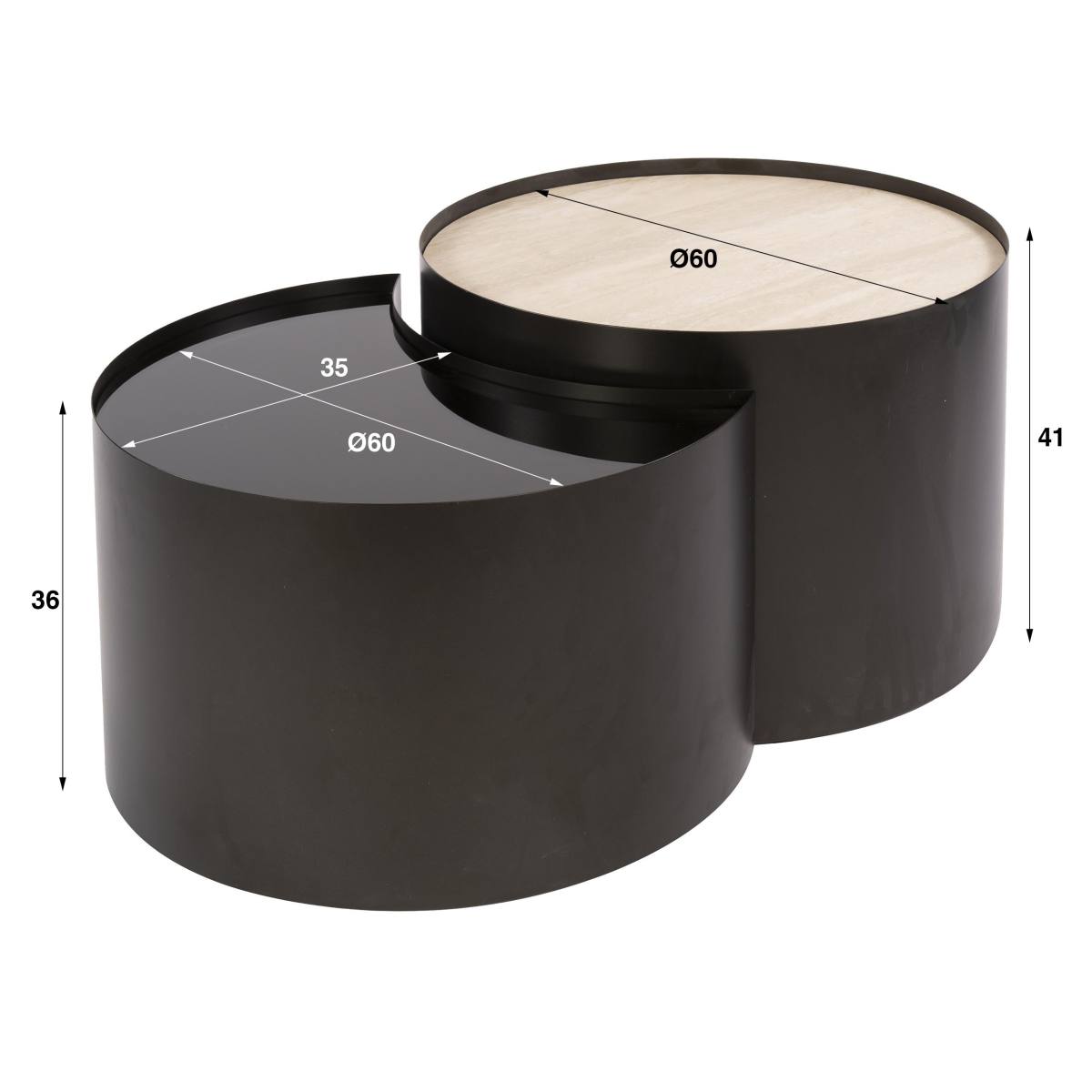 Mixy - Sofabordssæt i metal, travertin og glas, produktbillede 5 af 5, Moderne designs hos HomeNordic
