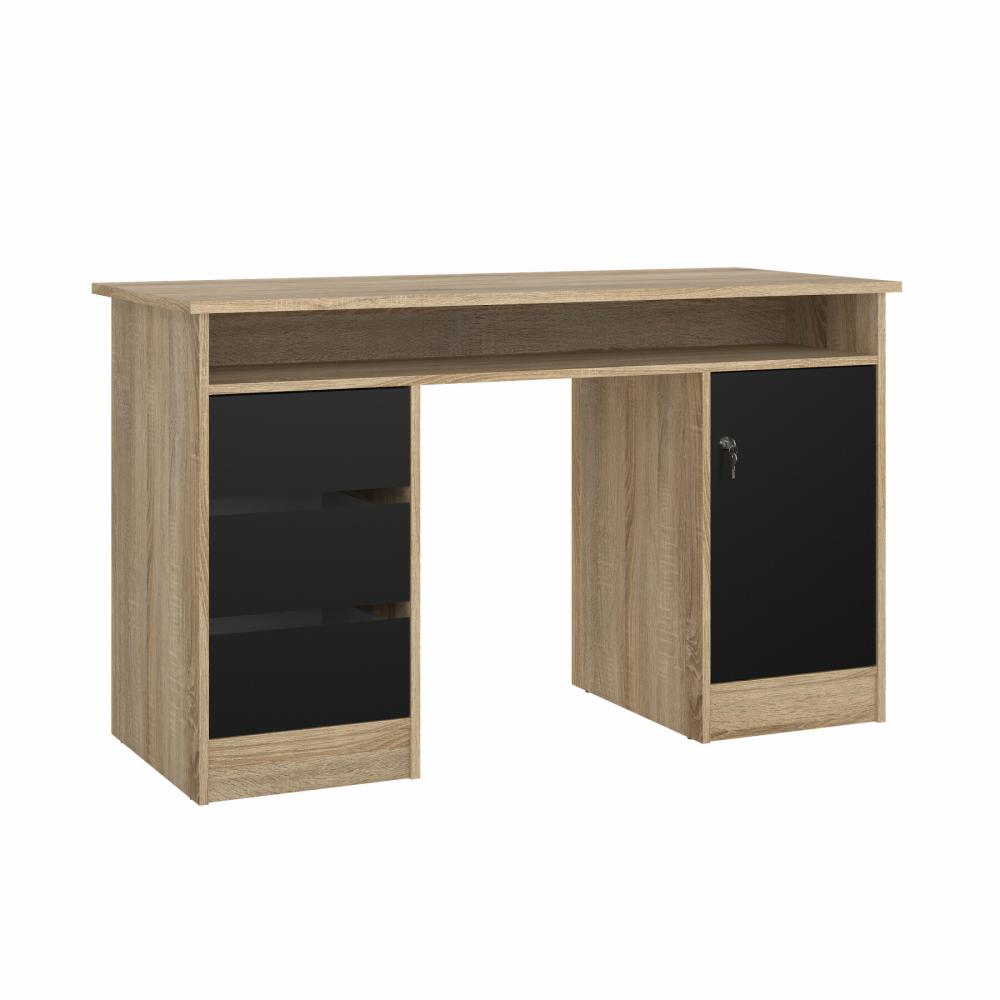 Prestige skrivebord 126 x 55 cm med 1 låge og 3 skuffer egelook med sort, Skriveborde hos HomeNordic
