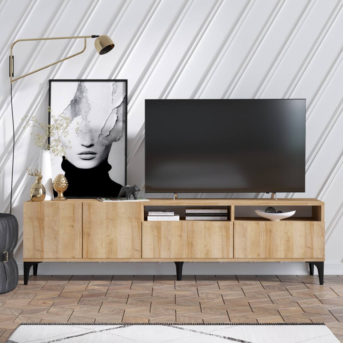 NORDVÄRK Ross TV-bord, m. 4 låger og 2 rum, produktbillede 3 af 5, TV-borde hos HomeNordic