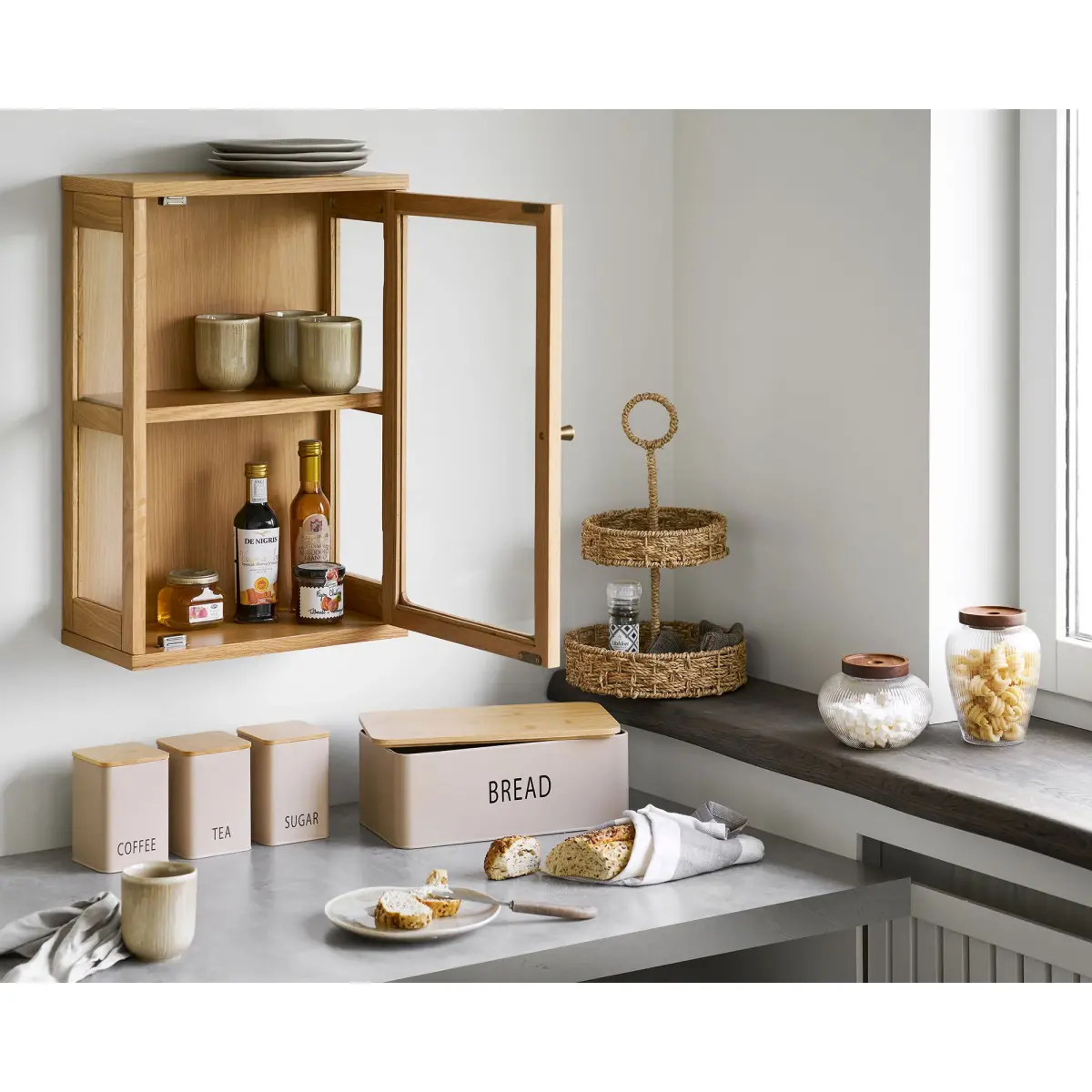 Zamora Væghængt Vitrine - Væghængt Vitrine, Eg/Egefiner/Hærdet Glas, Natur 20X40X60 Cm – billede 6