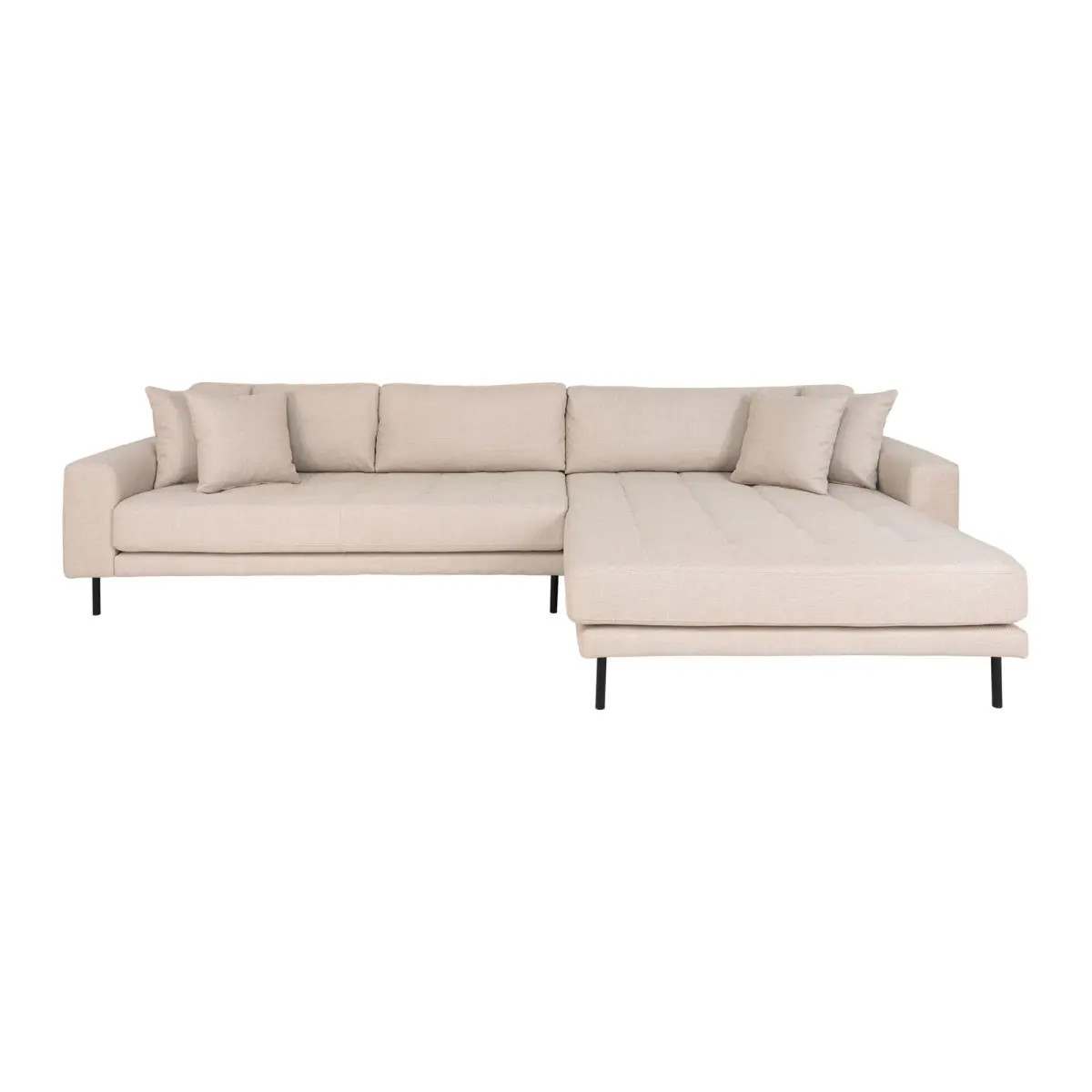 Lido Loungesofa - Loungesofa, Højrevendt I Beige Med Fire Puder Og Sorte Stål Ben, Hn1025