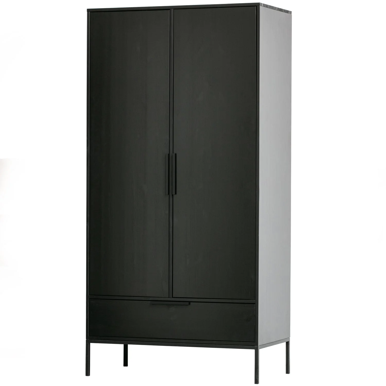 WOOOD - Adam Skab Fyrretræ Sort FSC 200x100x53 cm, Garderobeskabe hos HomeNordic