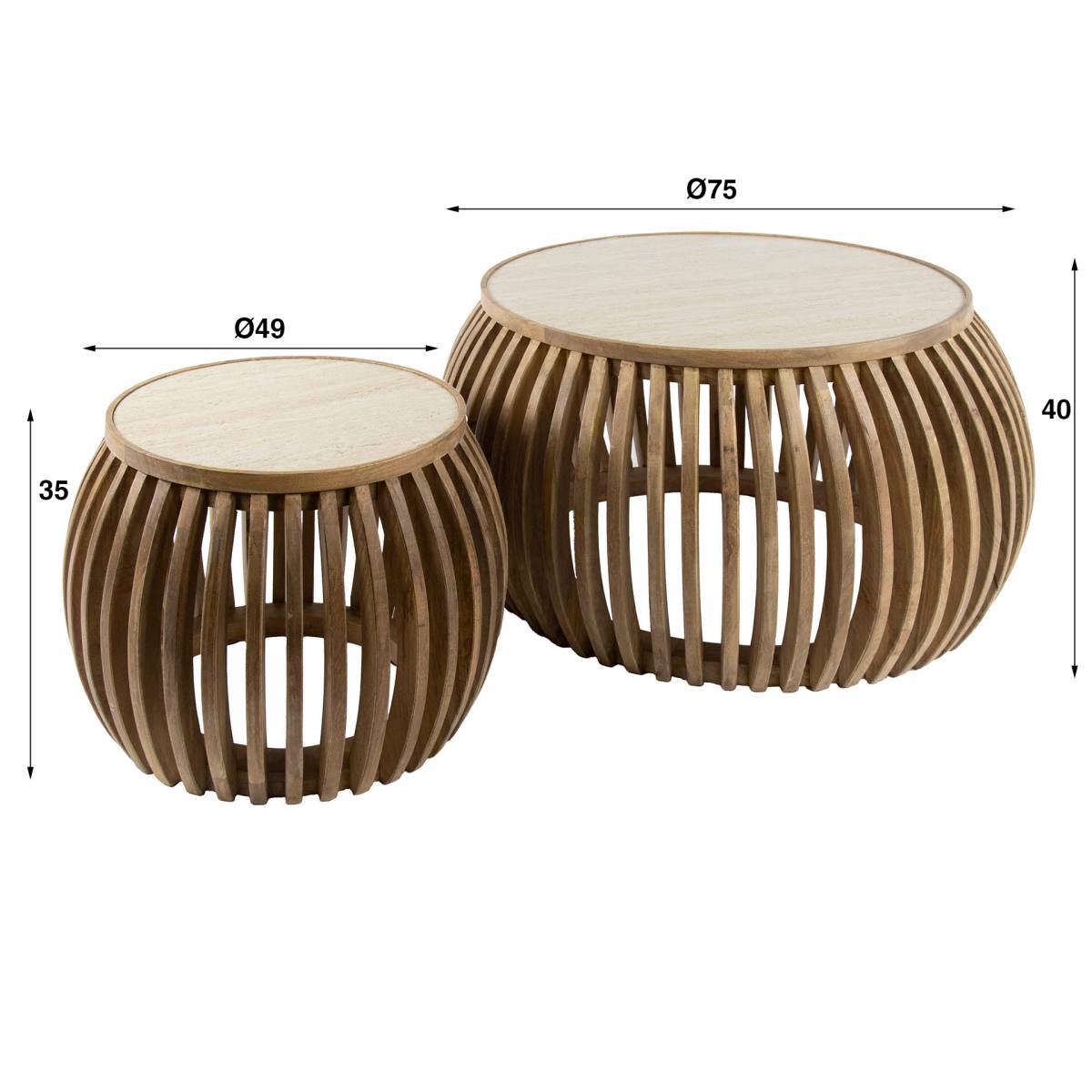 Jura - Sofabordssæt i sandfarvet mangotræ og travertin top,, produktbillede 4 af 4, Moderne designs hos HomeNordic