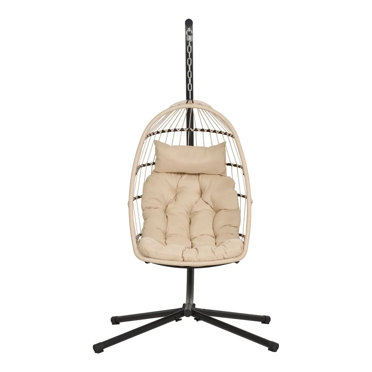 Patras Hængestol - Hængestol, Stål Stativ, Foldbar Sæde, Incl.Hynder, Beige/Grå//Sort 195X117X107 Cm – billede 2