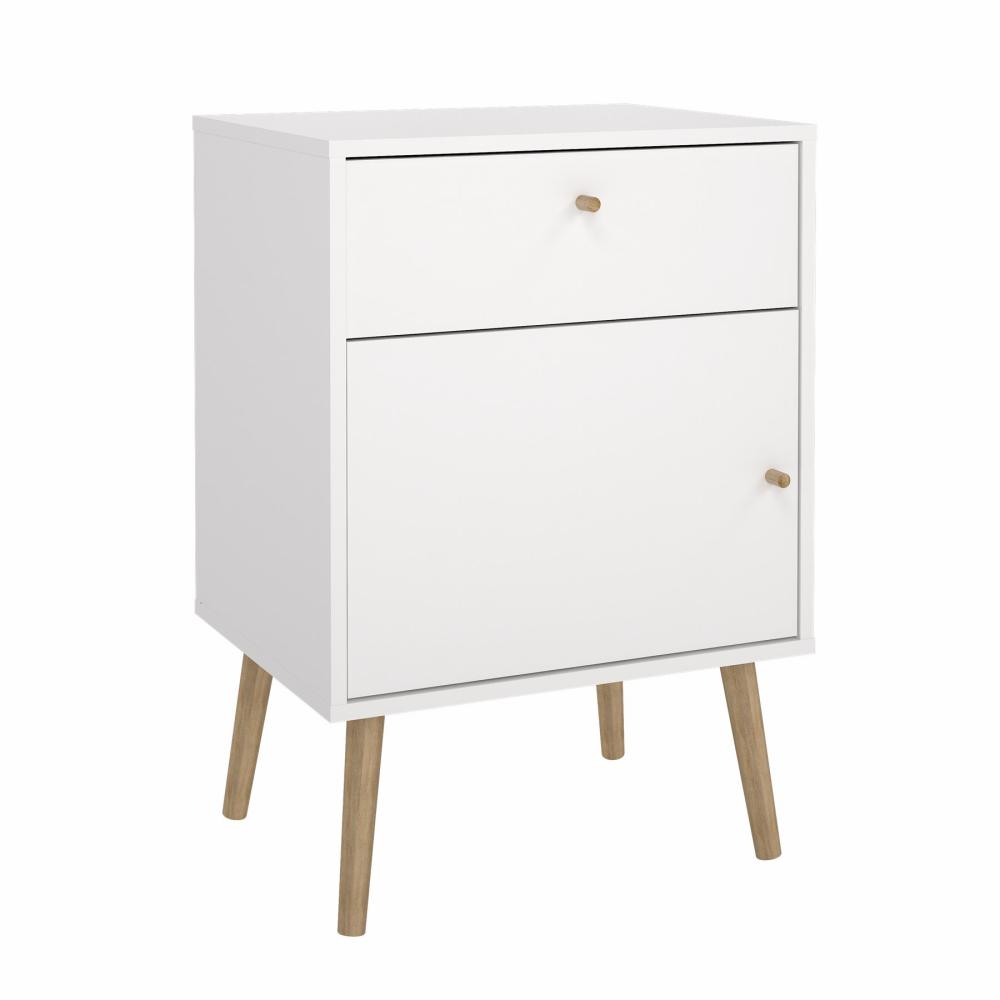 Esbjerg natbord 50x39 cm med 1 låge og 1 skuffe i hvid, Sengeborde hos HomeNordic