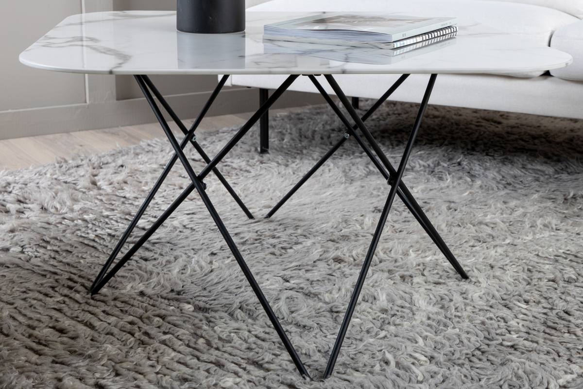 Tubas- Sofabord i hvid marmor glas og sort metal, 80 x 80 cm, produktbillede 8 af 11, Moderne designs hos HomeNordic