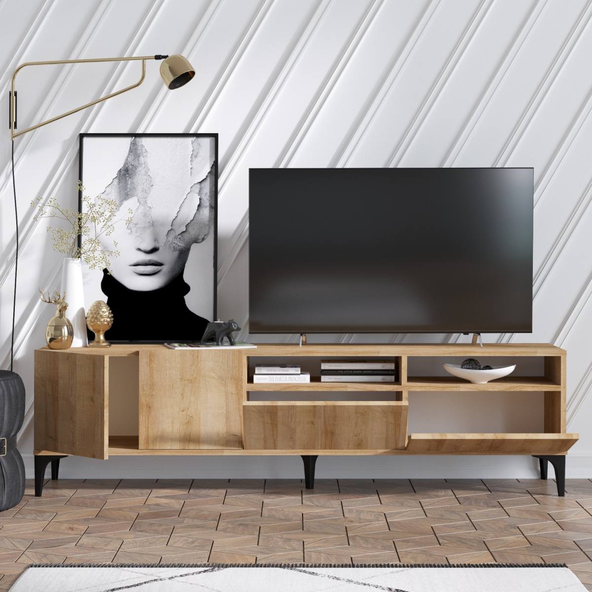 NORDVÄRK Ross TV-bord, m. 4 låger og 2 rum, produktbillede 5 af 5, TV-borde hos HomeNordic