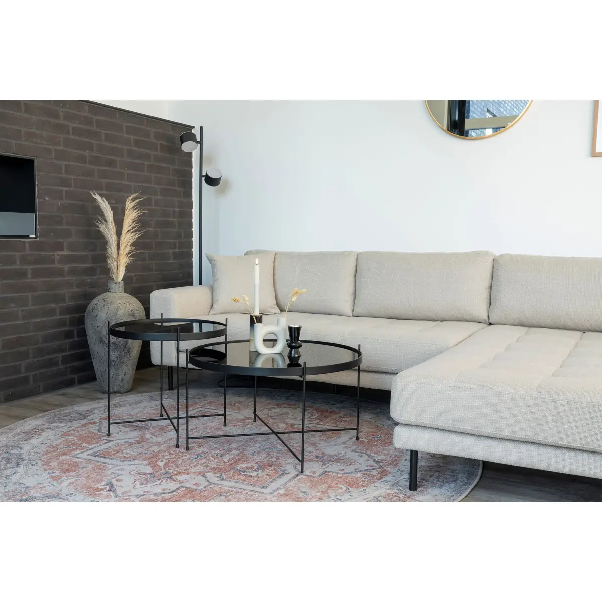Lido Loungesofa - Loungesofa, Højrevendt I Beige Med Fire Puder Og Sorte Stål Ben, Hn1025 – billede 7