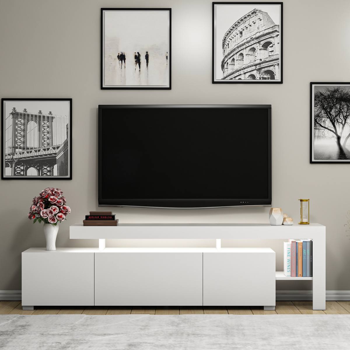 NORDVÄRK Beliz TV-bord, m. PVC-kantbånd LED-lys, produktbillede 6 af 10, TV-borde hos HomeNordic