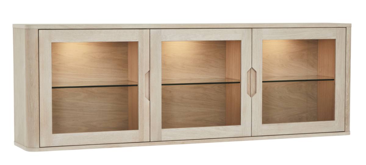 Tåsinge hængevitrine i hvidrolieret ege finér 180x60 cm, 3 skabe med, Vitrineskabe hos HomeNordic