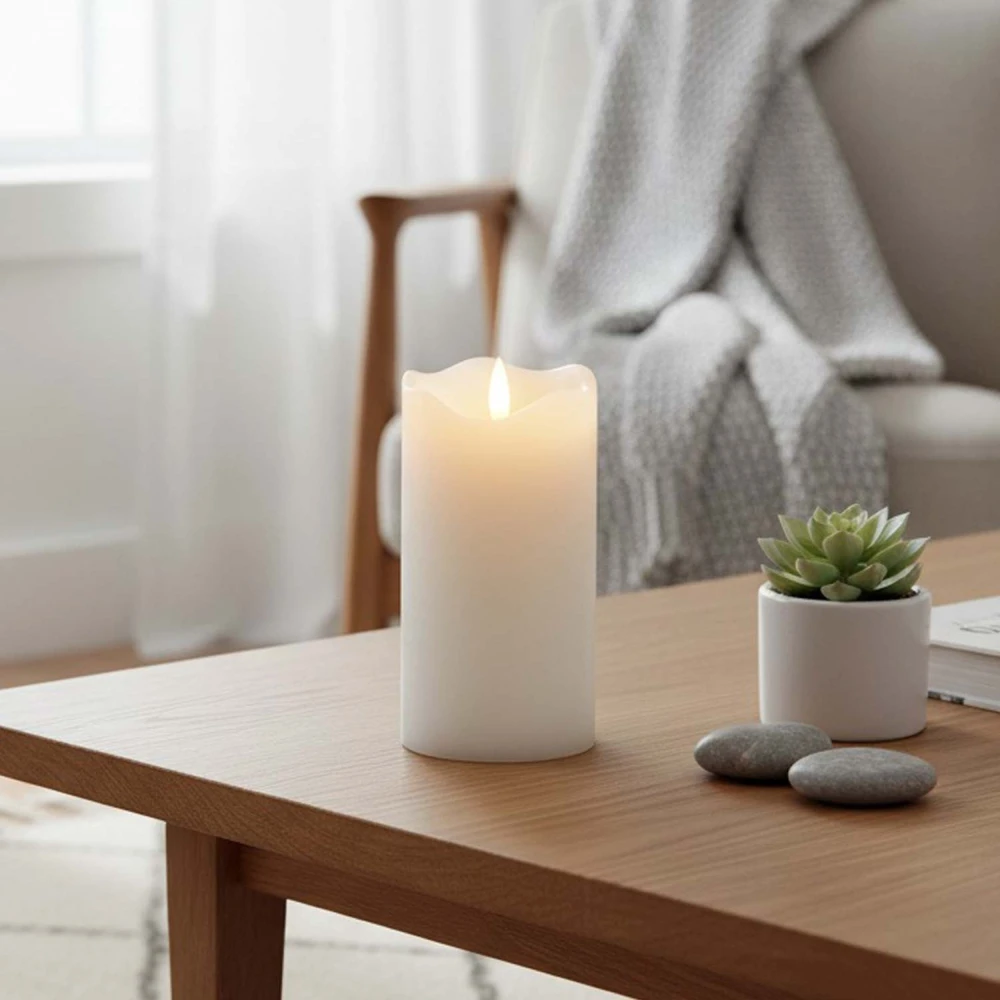 LED Bloklys 15cm høj, flammeeffekt, hvid hos HomeNordic