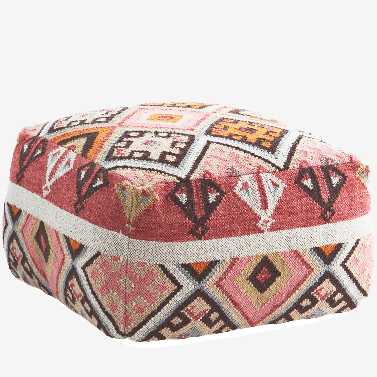 Woven wool pouf i Raspberry, coral, brown, orange, sand, beige, grey, Puffe hos HomeNordic