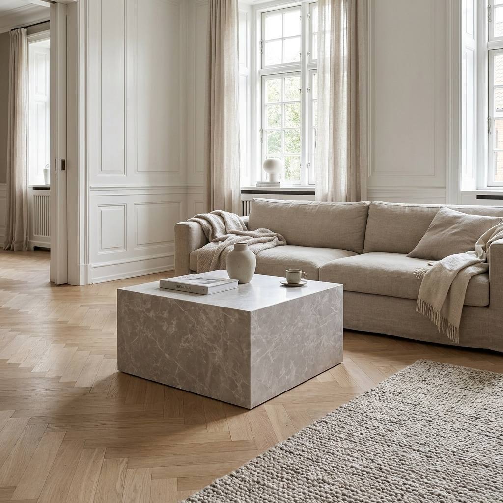 Sofabord - Marmor look - Beige - 60x80x40 cm – billede 5