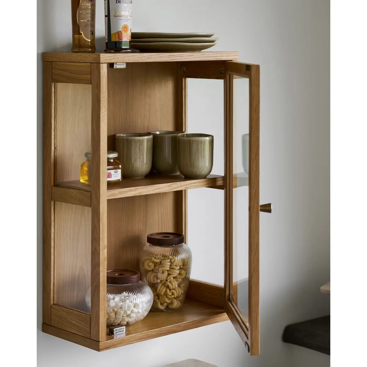 Zamora Væghængt Vitrine - Væghængt Vitrine, Eg/Egefiner/Hærdet Glas, Natur 20X40X60 Cm – billede 7