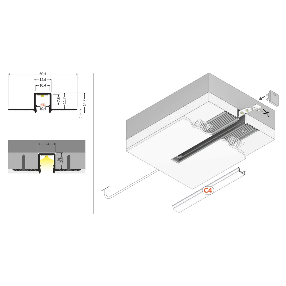2m aluprofil HIDE10 C4, LED-profiler hos HomeNordic