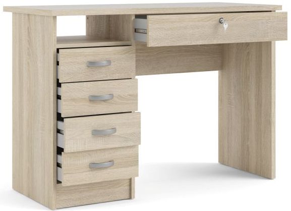 Prestige skrivebord i ege struktur 109 x 48 cm med 5 skuffer., Skriveborde hos HomeNordic