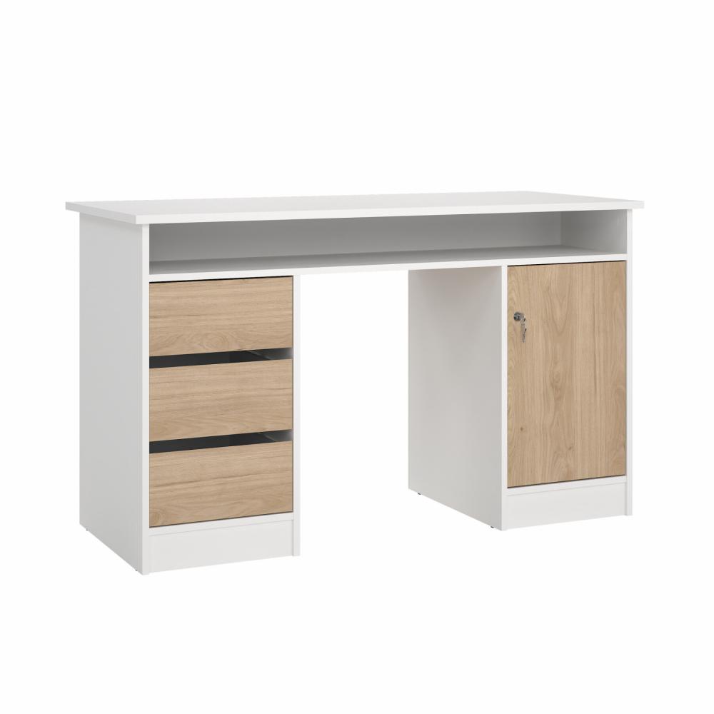 Prestige skrivebord 126 x 55 cm med 1 låge og 3 skuffer i hvid, Skriveborde hos HomeNordic