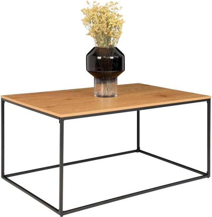 Valencia sofabord 90 x 60 cm i sort metalstel og med bordplade med ege, Sofaborde hos HomeNordic