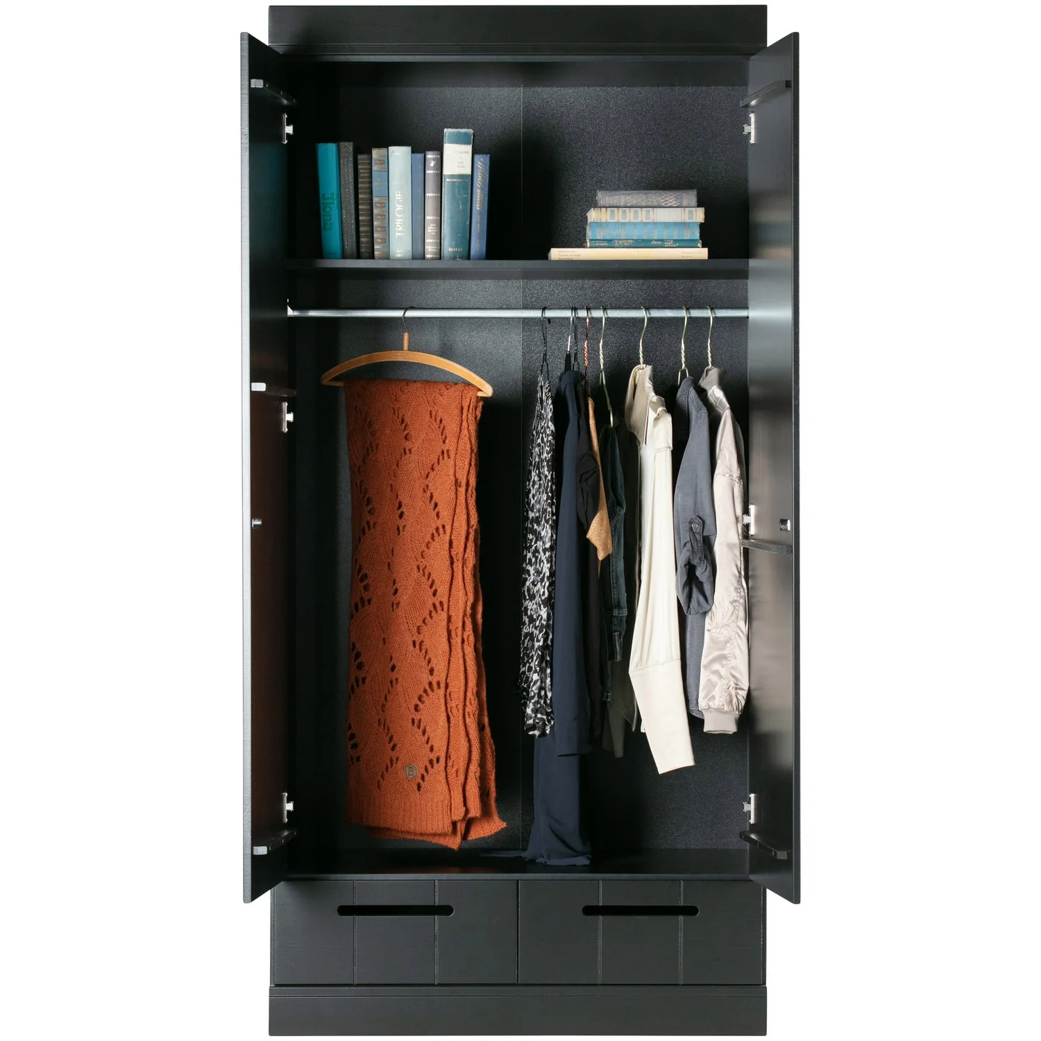 WOOOD - Connect 2-Dørs Skab Skuffer Skydedøre Sort FSC 195x94x53 cm, produktbillede 5 af 9, Garderobeskabe hos HomeNordic