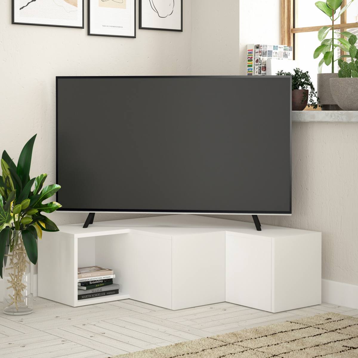NORDVÄRK Compact TV-bord, m. 1 rum og 2 skuffer, produktbillede 3 af 4, TV-borde hos HomeNordic