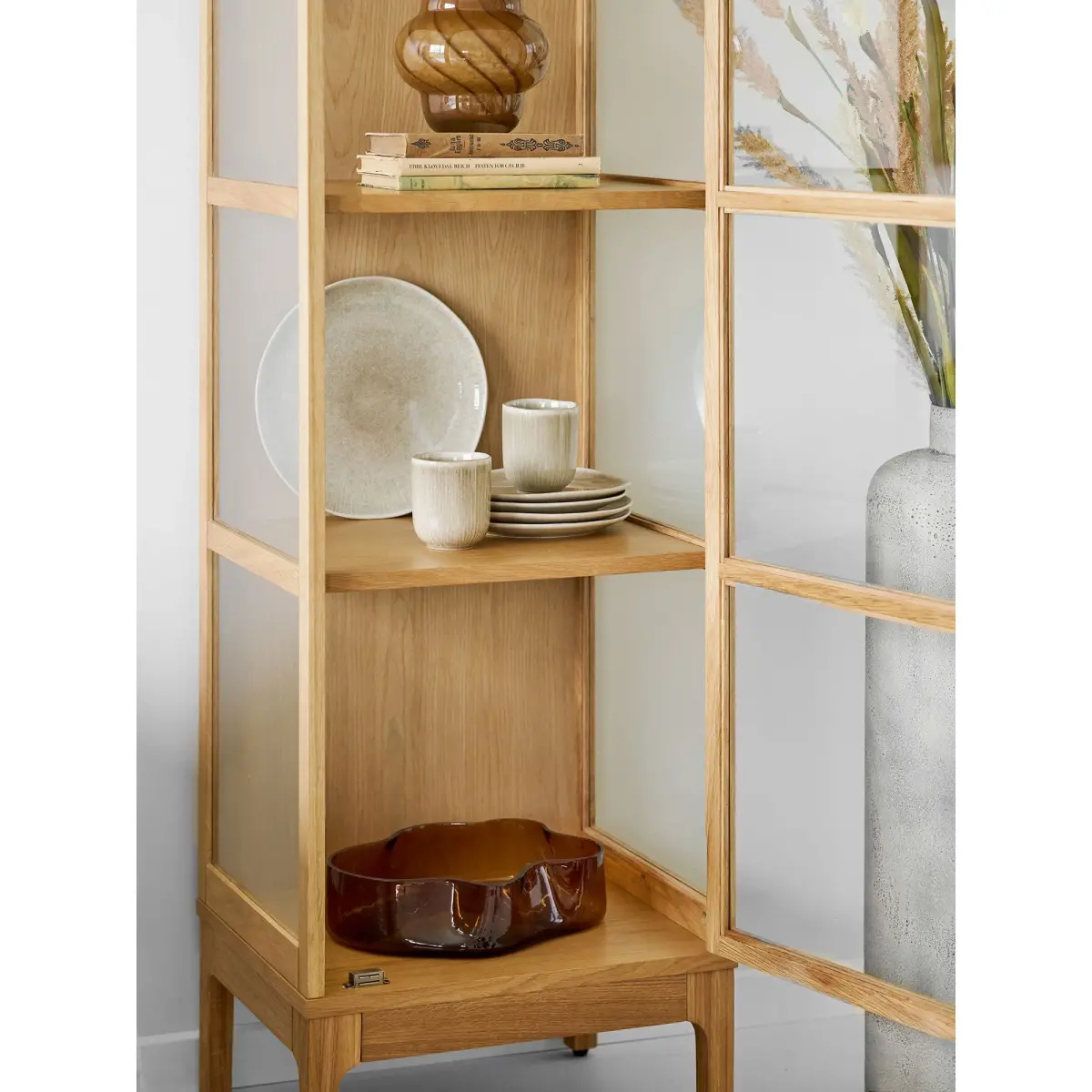 Zamora Vitrineskab - Vitrineskab, 1 Glaslåge, Eg/Egefiner/Hærdet Glas, Natur 47X40X180 Cm – billede 10