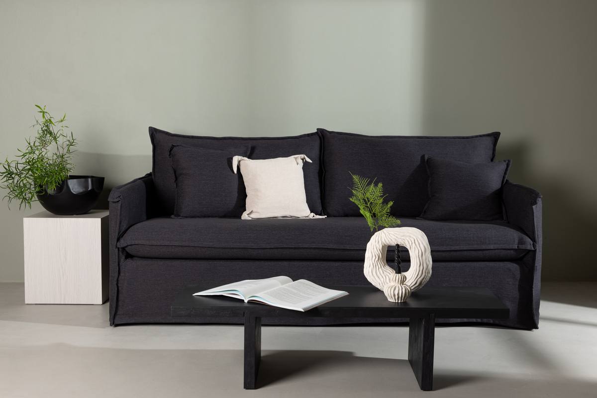 Stella - Sofa, 3-personers med stof i sort hør polyester – billede 3