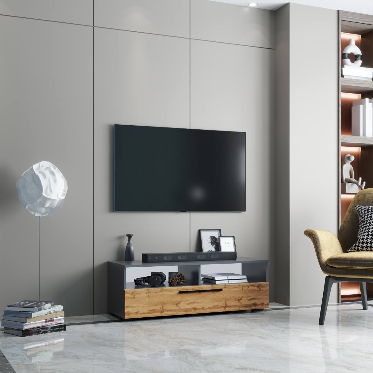 VCM NORDIC Arila XL TV-bord, m. 1 låge og 4 rum, produktbillede 5 af 5, TV-borde hos HomeNordic