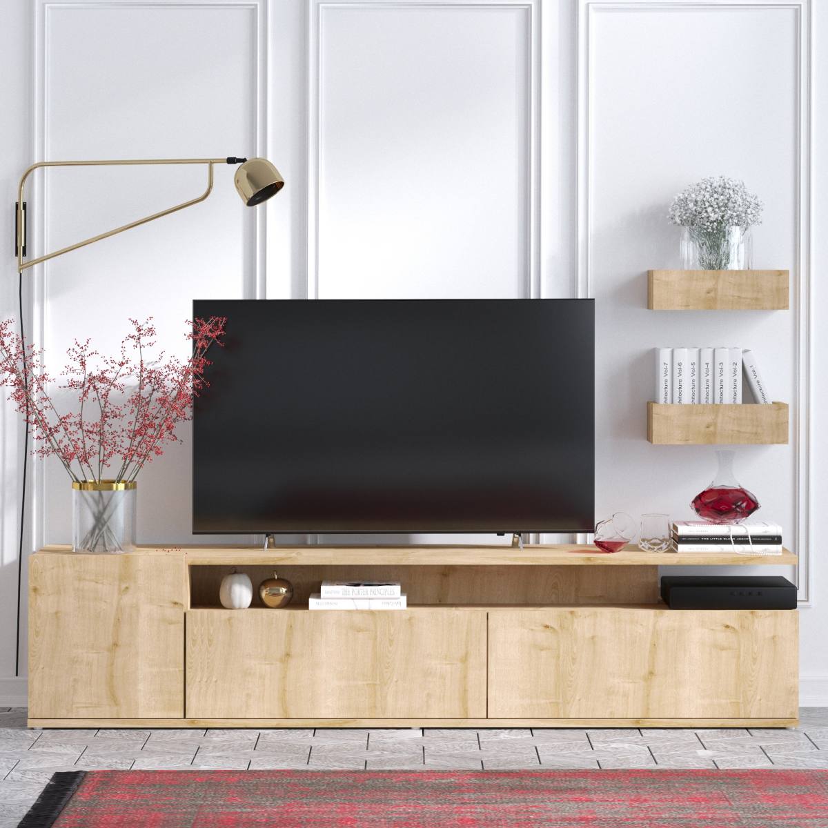 NORDVÄRK Alika TV-bord, m. 2 væghylder, 3 låger, 1 rum, produktbillede 3 af 5, TV-borde hos HomeNordic