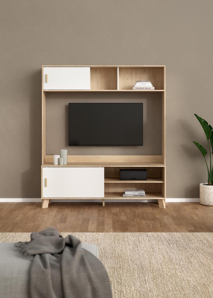 TVILUM Ikast TV-væg med 2 skydedøre, Jackson Hickory/Hvid, 158,7 x, produktbillede 10 af 12, TV-borde hos HomeNordic