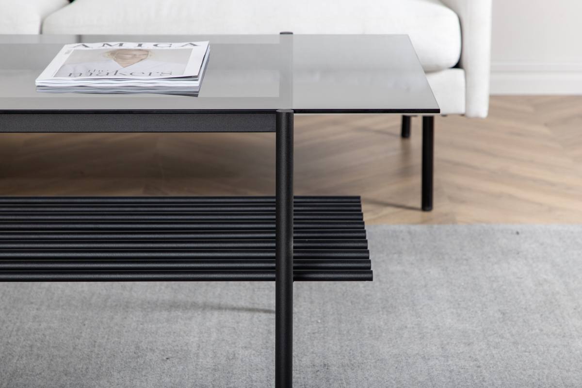 Bodia - Sofabord i røgfarvet glas og sort metal, 60 x 120 cm., produktbillede 4 af 9, Moderne designs hos HomeNordic