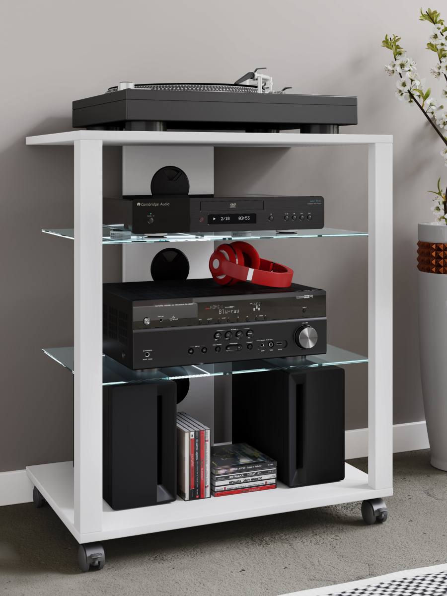 VCM NORDIC Folas Hi-fi og TV-bord, m. 2 glashylder og hjul, produktbillede 3 af 5, TV-borde hos HomeNordic