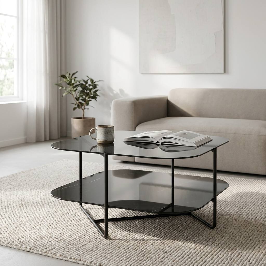Cross- Sofabord i sort metal og glas, Moderne designs hos HomeNordic