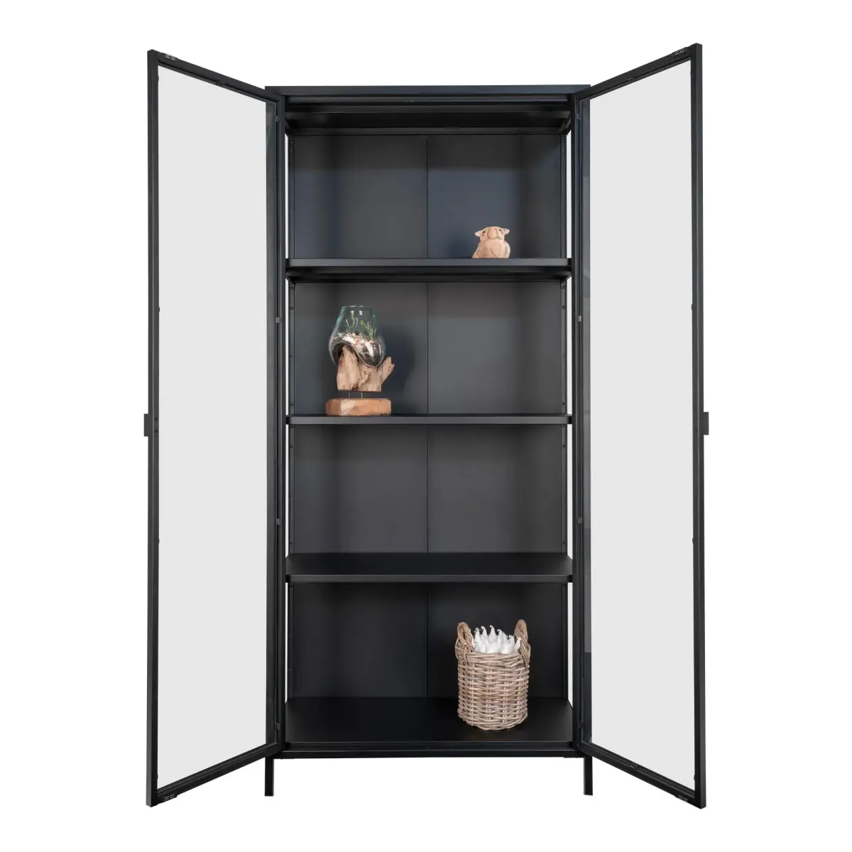 Brisbane Vitrineskab - Vitrineskab, 2 Glaslåger, Stål, Sort 80X35X175 Cm – billede 7