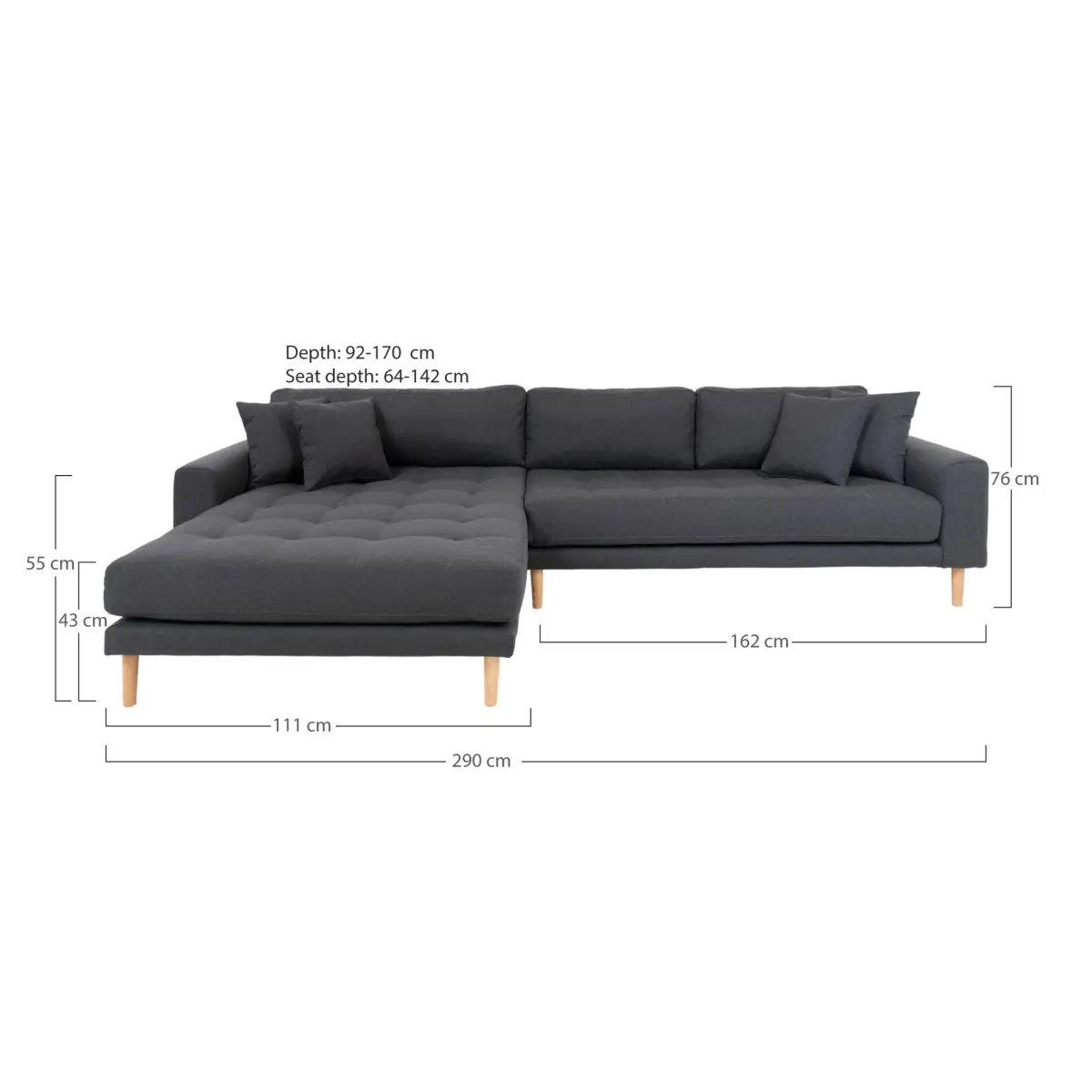 Lido Loungesofa - Loungesofa, Venstrevendt  I Mørkegrå Med Fire Puder Og Natur Træben, Hn1002 -  Erstates Af 1301603 – billede 5